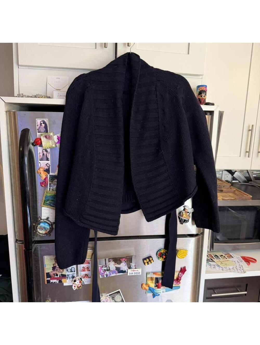 Italian navy blue wool cropped cardigan